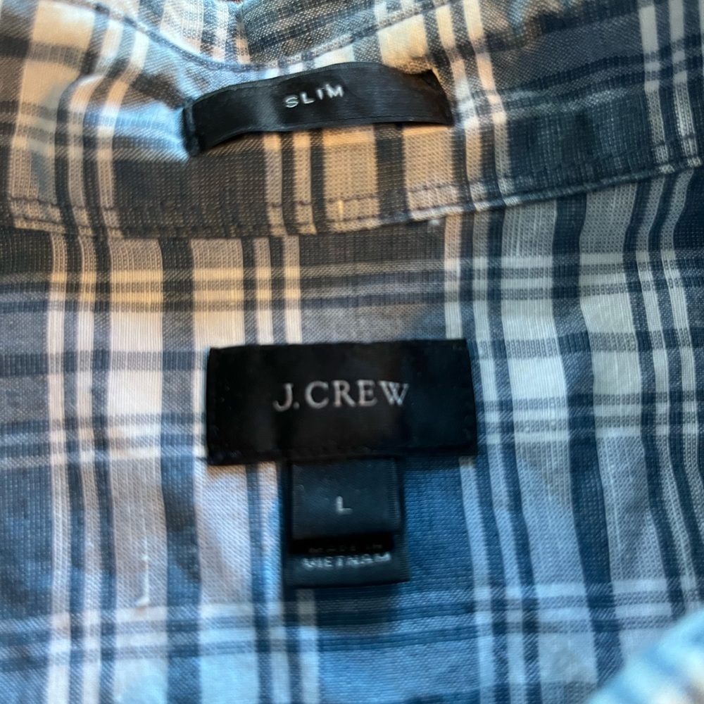 JCrew linen plaid button down size large slim fit
